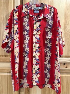 Avanti Silk Hawaiian Original Red Floral Tropical Short Sleeve Shirt Size XL